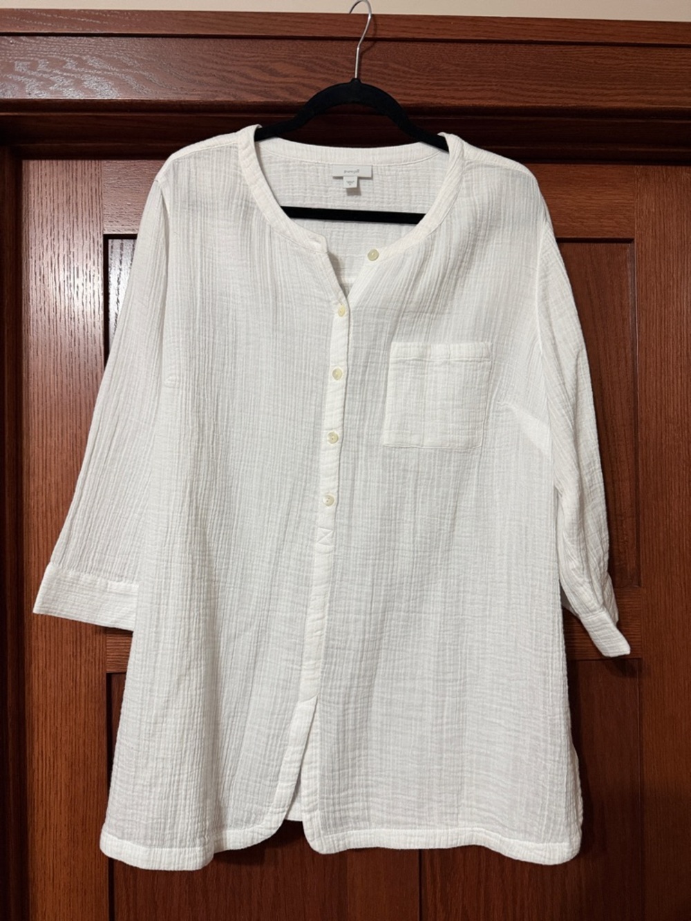 Womens White Button-Up Gauze Shirt